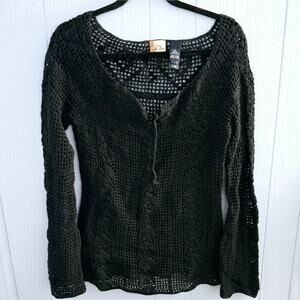 Rhythm & Blues Black Crochet Top Size M – Boho, Y2K, Festival, Whimsy Goth